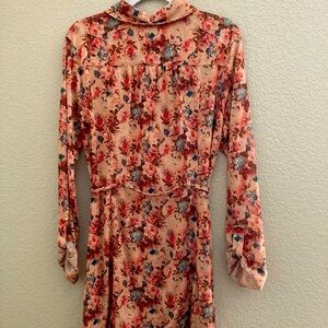 Nick And Mo Floral Shirt Dress Belted 3/4 Sleeve With Pockets Fall Colors XL
